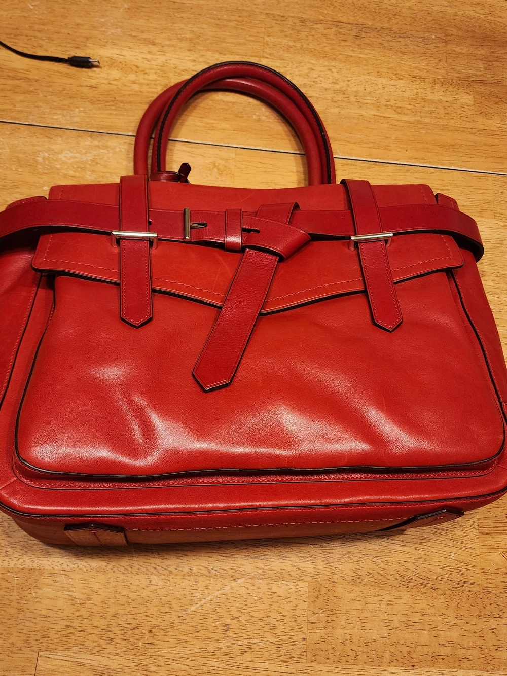 red leather Reed Krakoff Boxer tote bag distinctive front belt detail